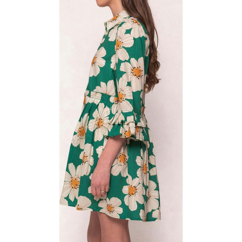 Bowie Dress in Green with White Floral