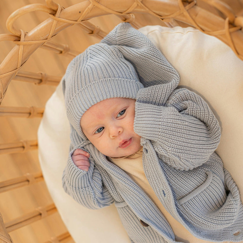 Hoodie Knit Jacket With Hat Dark Almond