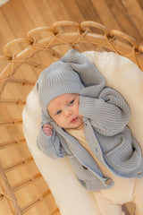 Hooded Ribbed Button Front Jacket and Hat Two Piece Set