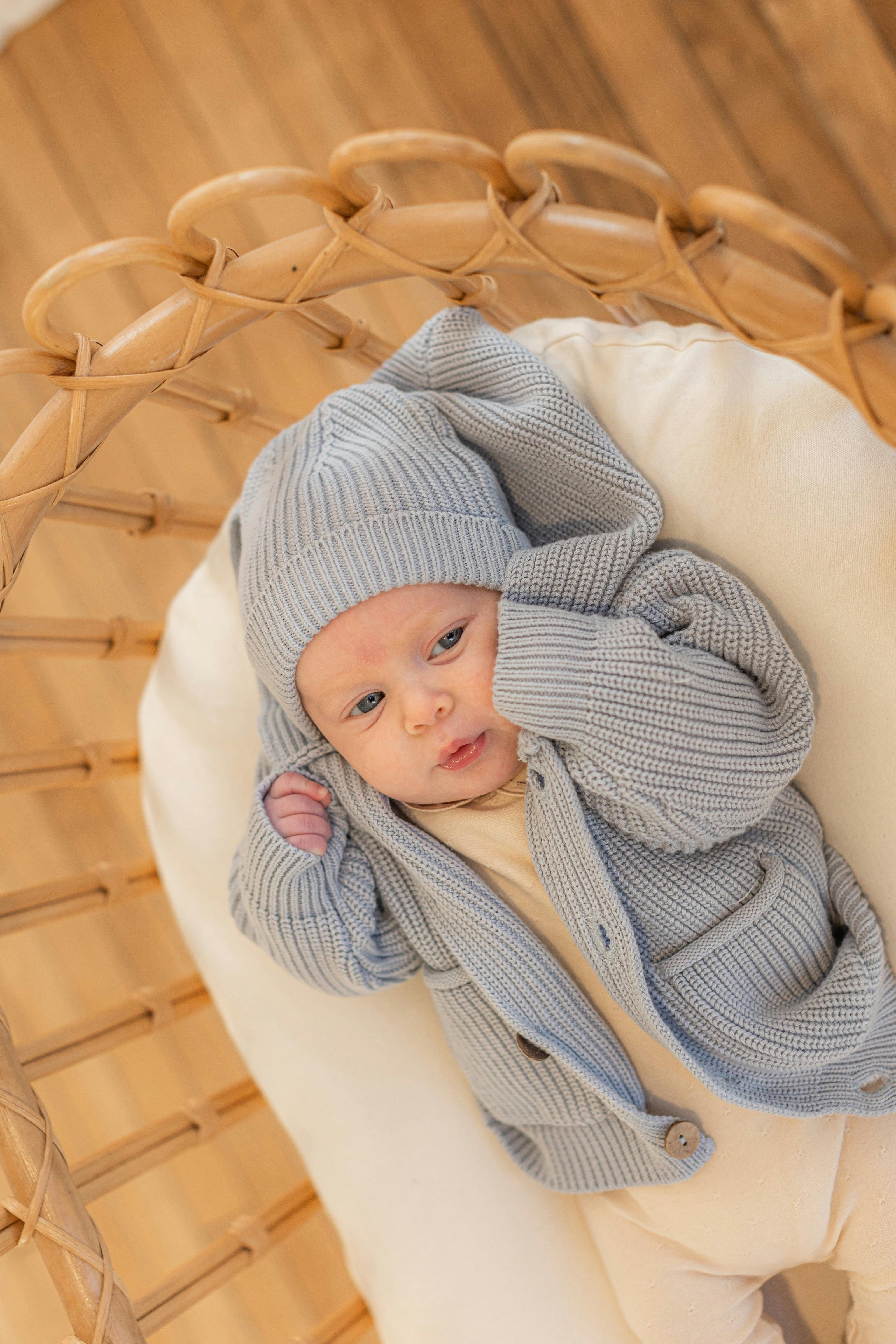 Hooded Ribbed Button Front Jacket and Hat Two Piece Set