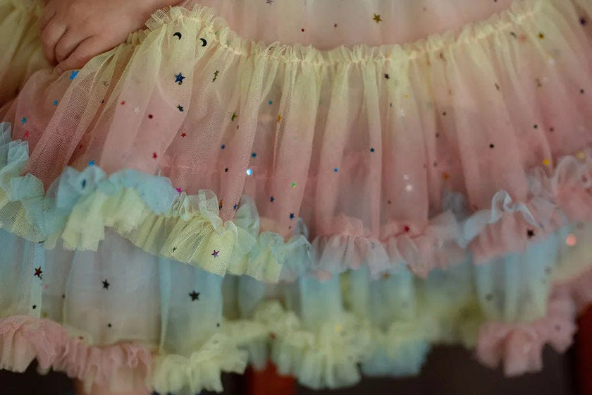Pastel Stardust Layered Tulle Birthday Dress for Girls