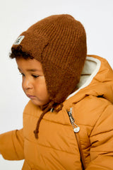 Baby Winter Knit Hat With Ear Flaps And Strings Brown Sugar