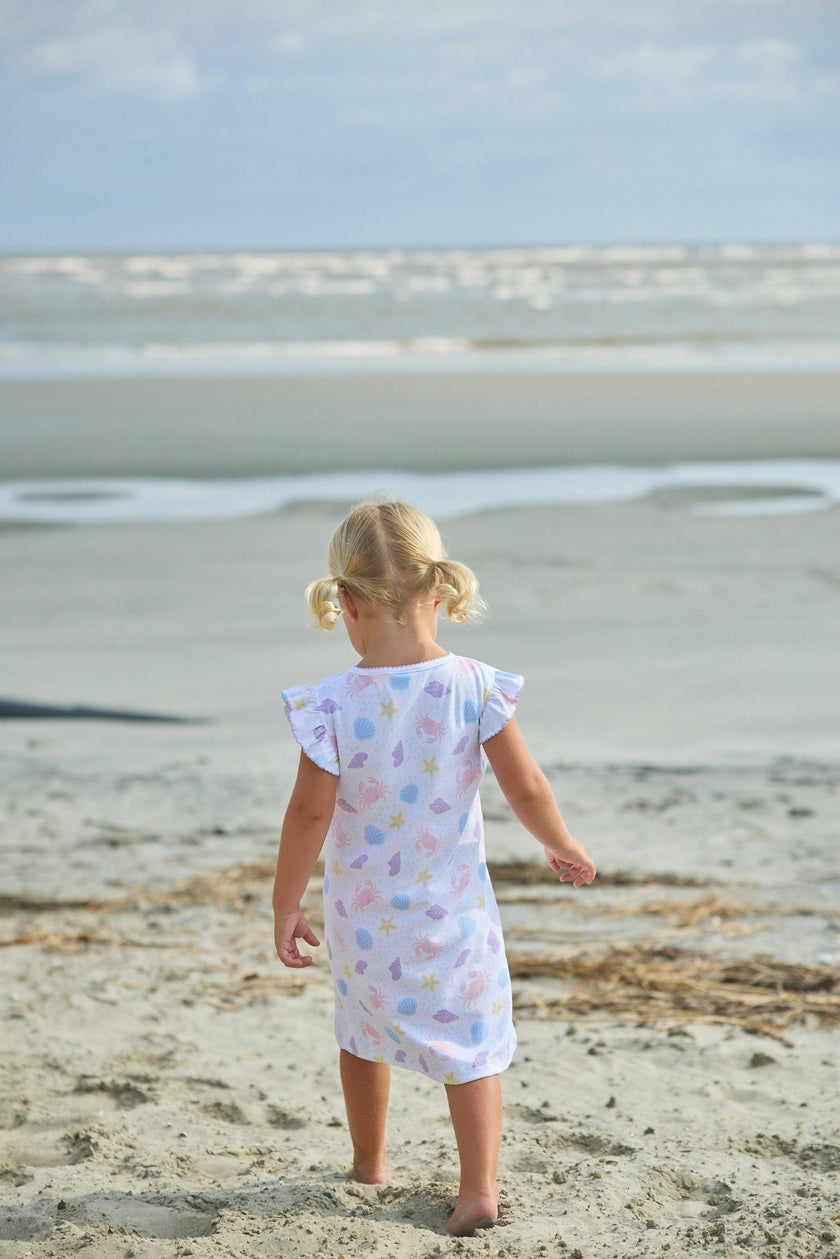 Printed Angel Sleeve Dress - Sea Shells