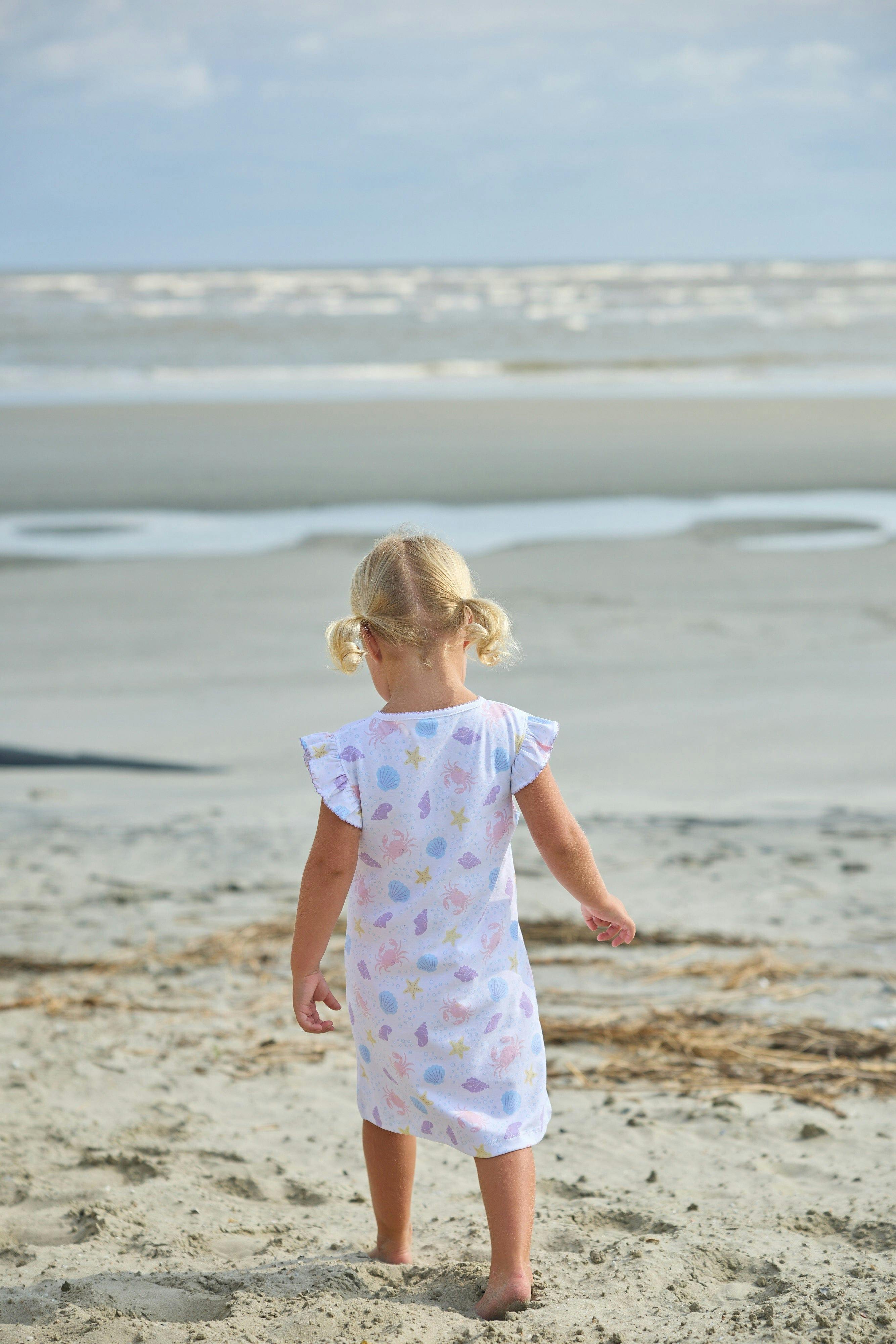 Printed Angel Sleeve Dress - Sea Shells