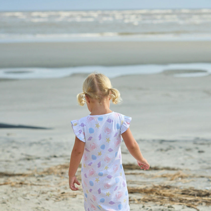 Printed Angel Sleeve Dress - Sea Shells