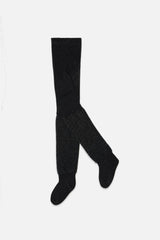 Knit Textured Fur Tights Black
