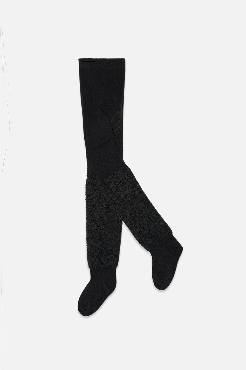 Knit Textured Fur Tights Black