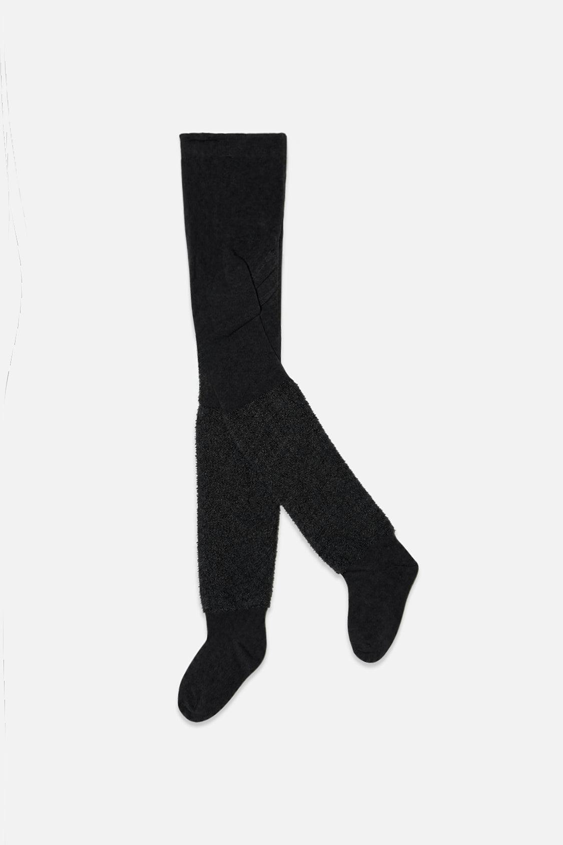 Knit Textured Fur Tights Black