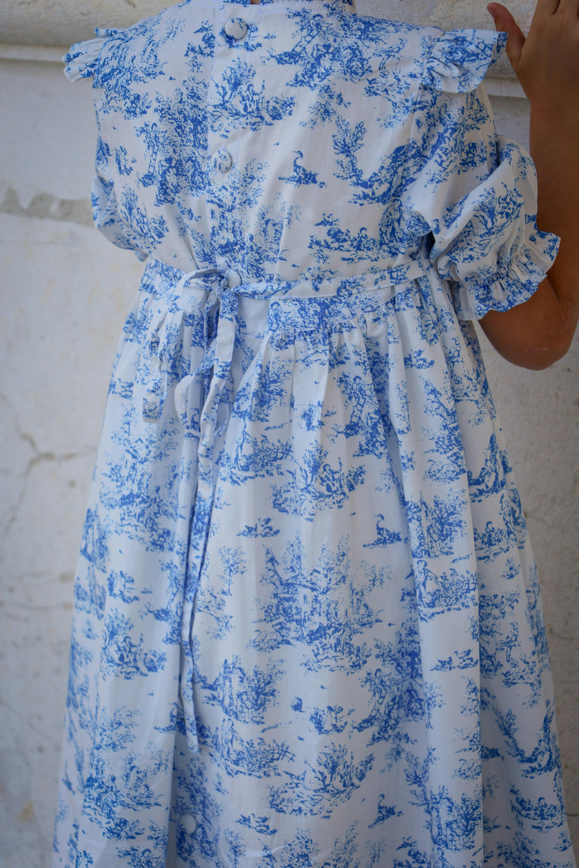 Aoki Blue Toile Dress | Short Sleeve
