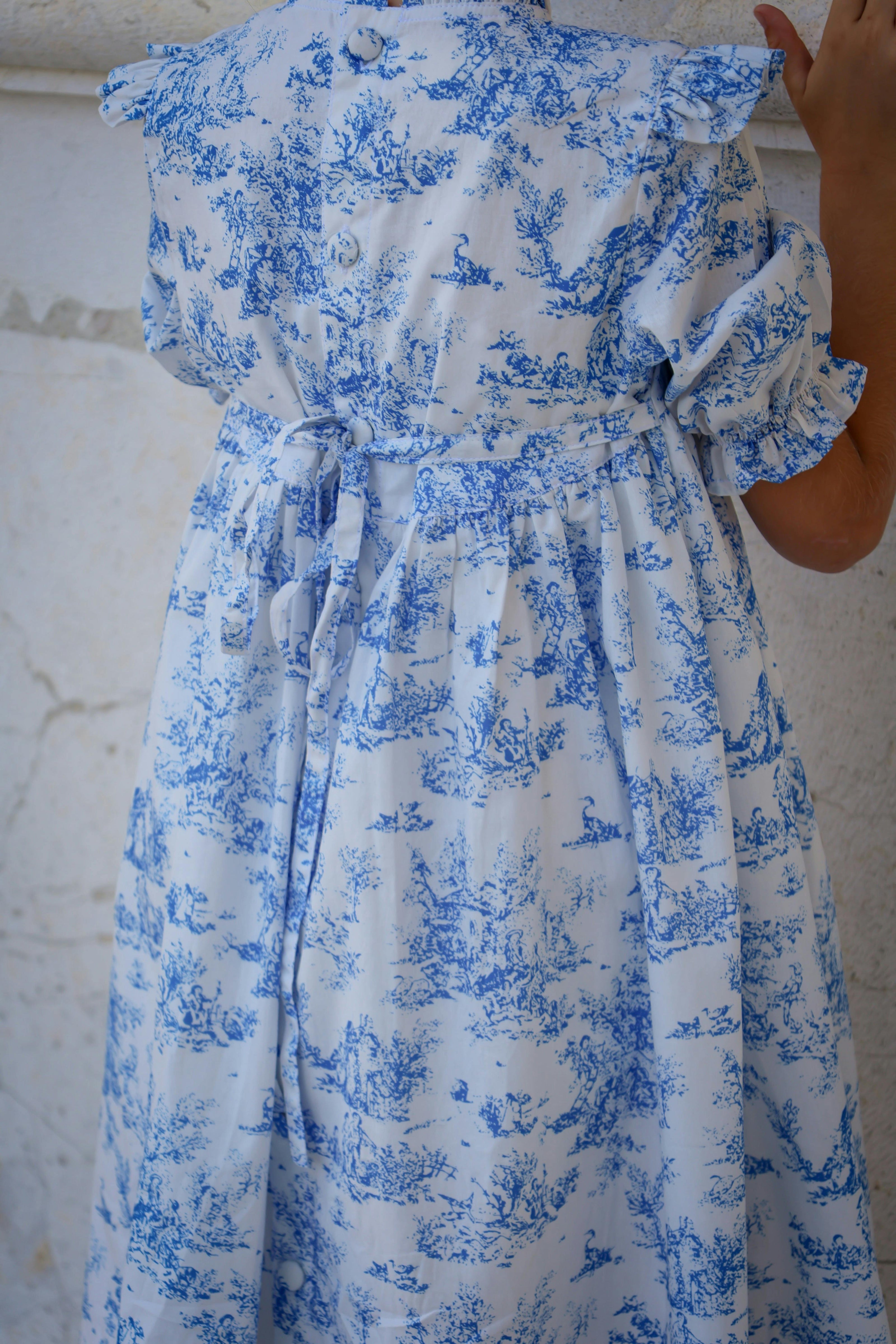 Aoki Blue Toile Dress | Short Sleeve