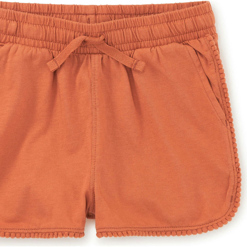 Pom-Pom Rounded Edge Drawstring Gym Shorts, Orange
