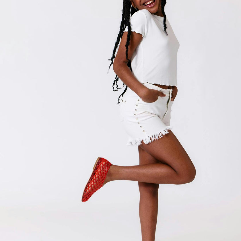 Girls Twill Stud Short in White