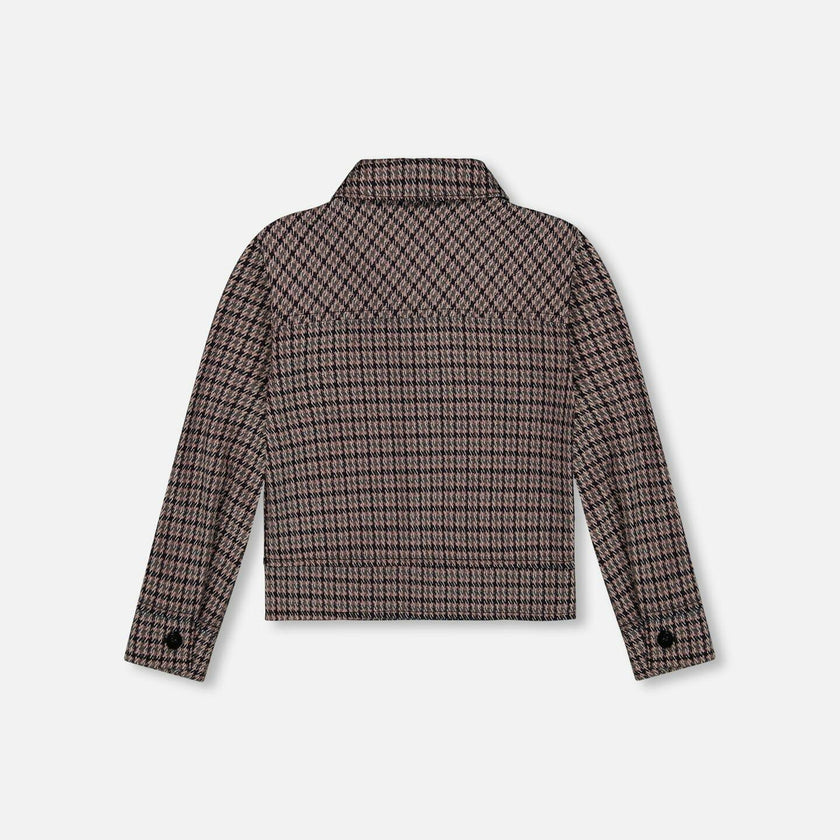Jacquard Knit Jacket with Houndstooth Pattern