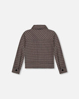 Jacquard Knit Jacket with Houndstooth Pattern
