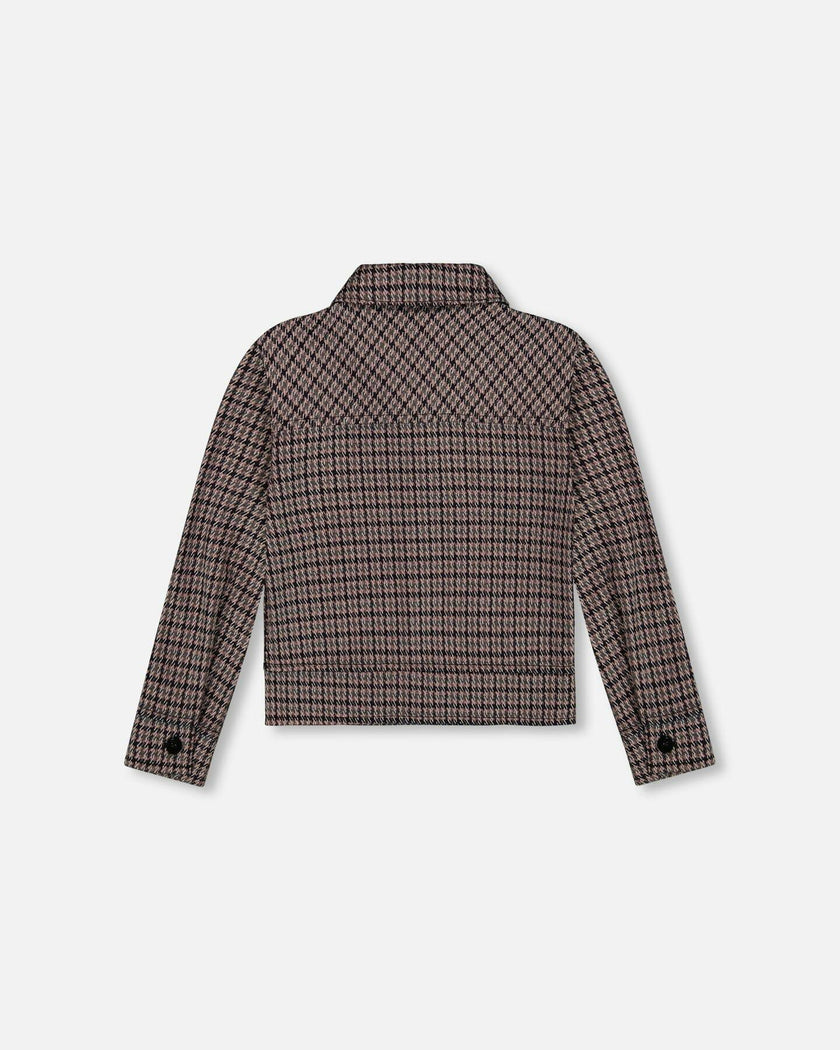 Jacquard Knit Jacket with Houndstooth Pattern