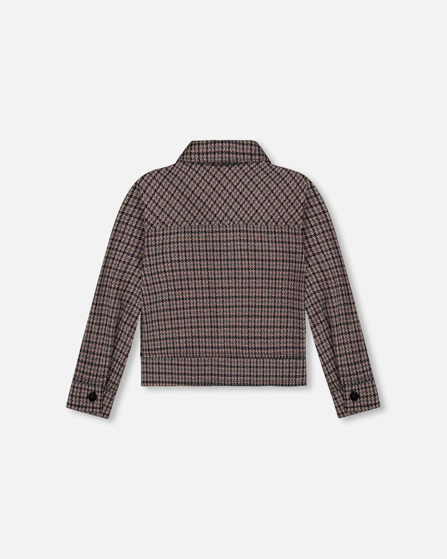 Jacquard Knit Jacket with Houndstooth Pattern