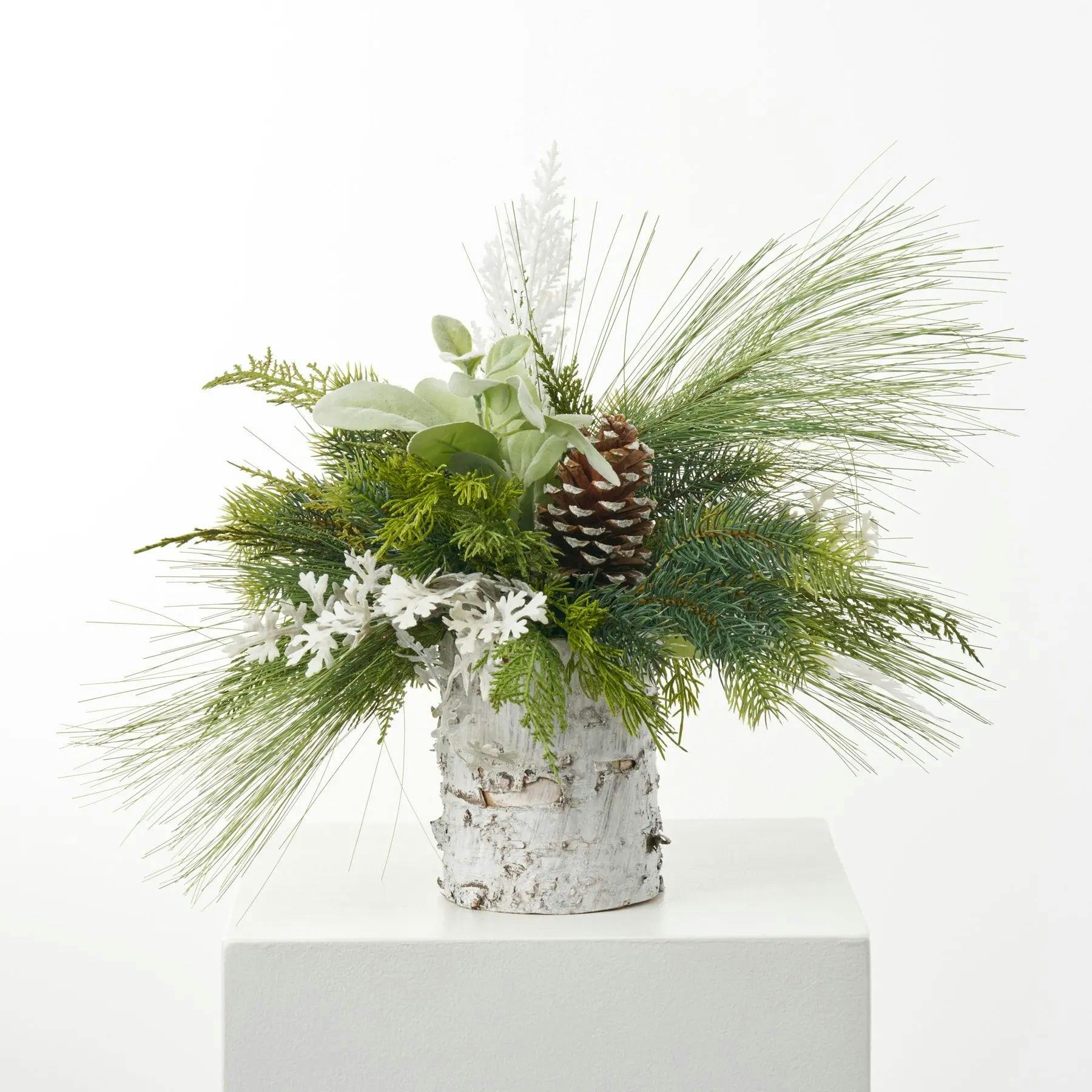 Mixed Winter Greenery & Pinecone Rustic Arrangement