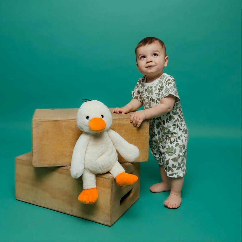 Organic Snap Romper in Green Leaves