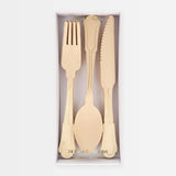 Elegant Gold Foil Detail Wooden Cutlery Set