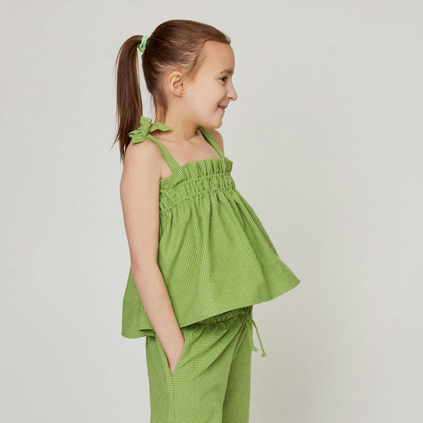 children's vichy frilled top - matcha green