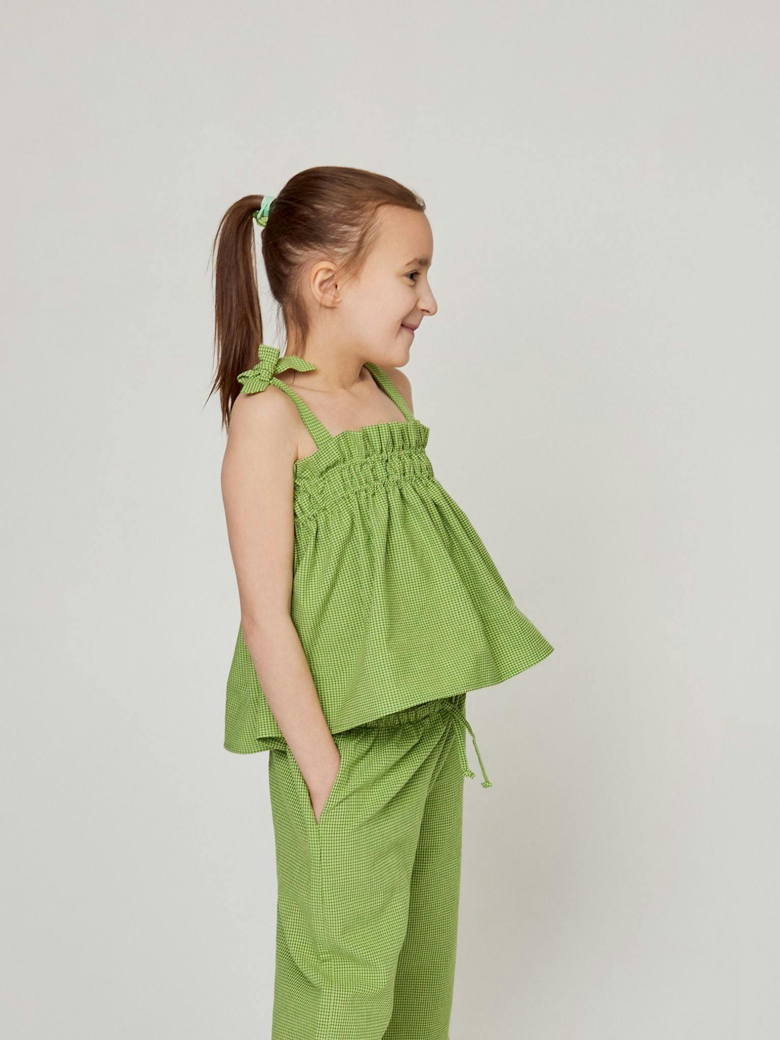 children's vichy frilled top - matcha green