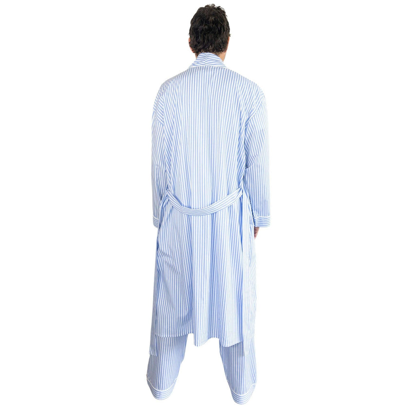 Men's Braddock Classic Robe - Blue Stripe Organic Cotton Poplin