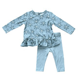Girls Long Sleeve Peplum Set in Daisy in Ski Blue