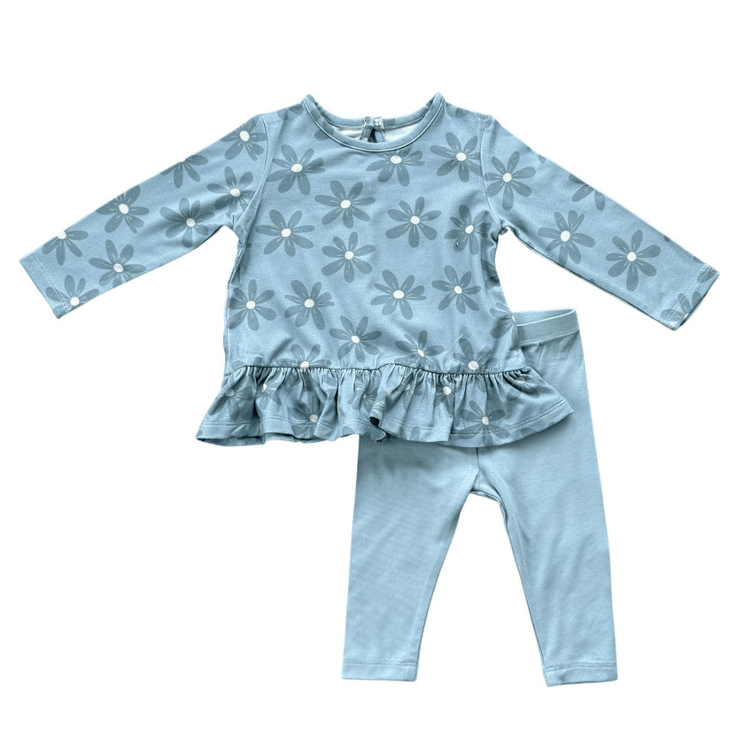 Girls Long Sleeve Peplum Set in Daisy in Ski Blue