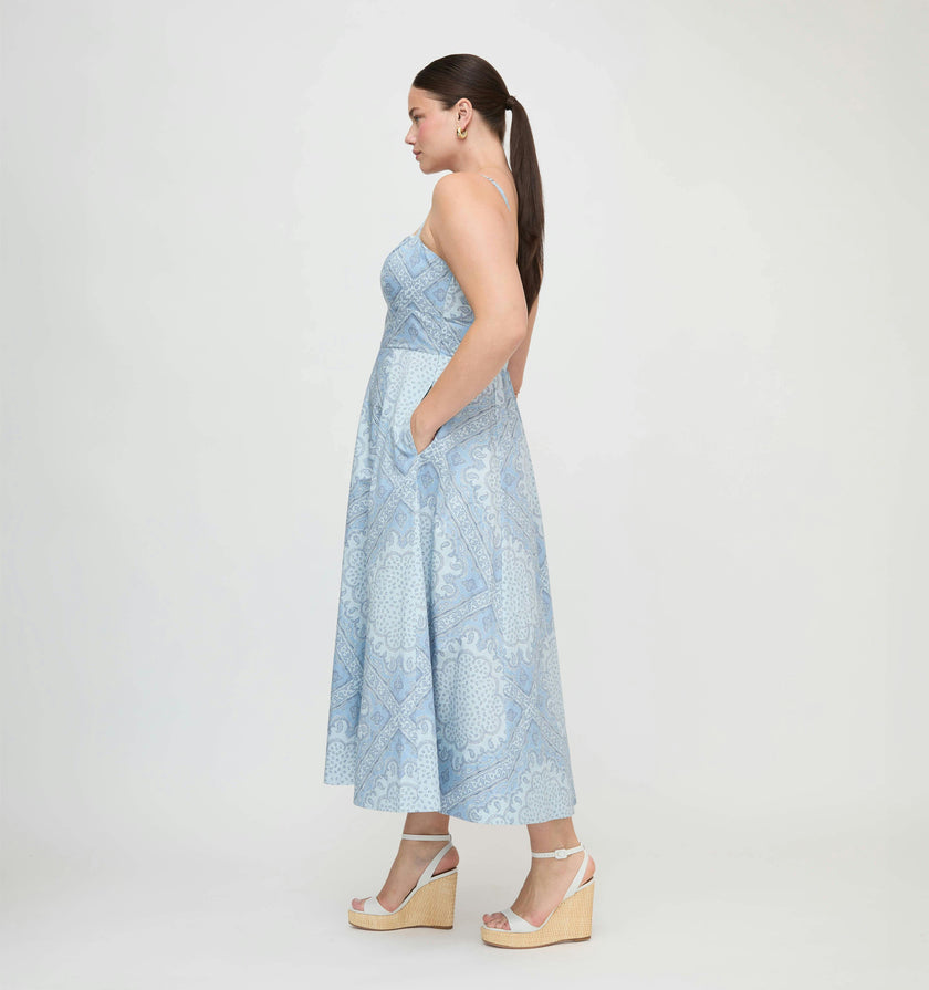 The Margot Dress - Dusty Blue Paisley Scarf