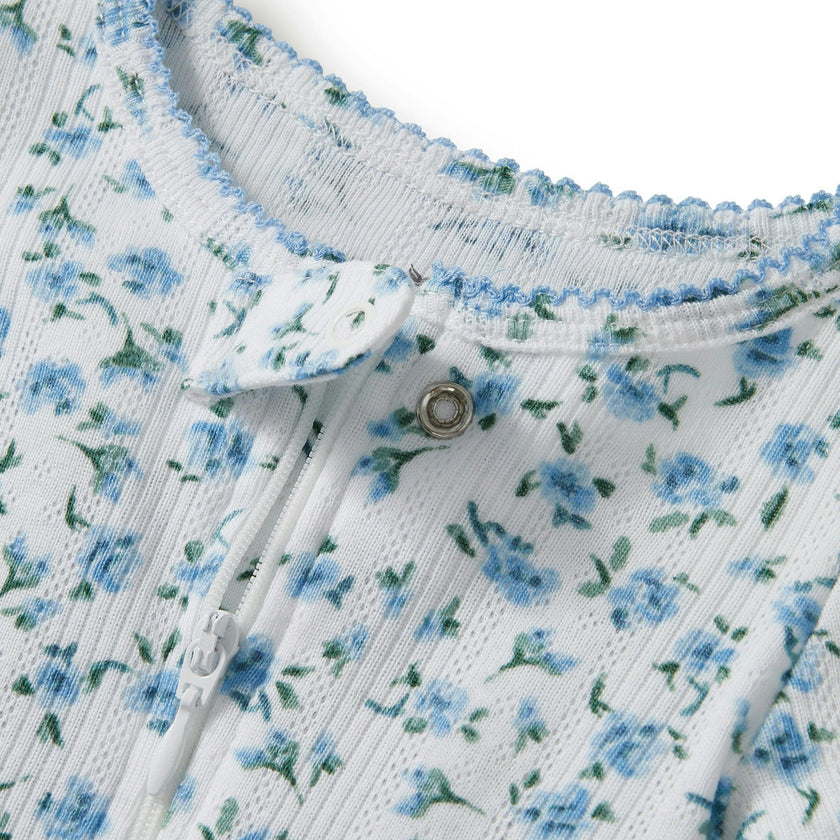 Baby's Pointelle Footie Romper in Blue Floral