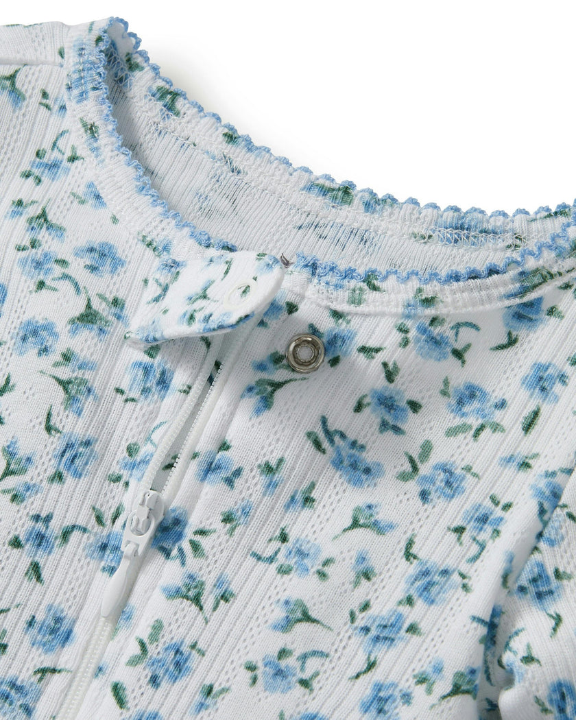 Baby's Pointelle Footie Romper in Blue Floral