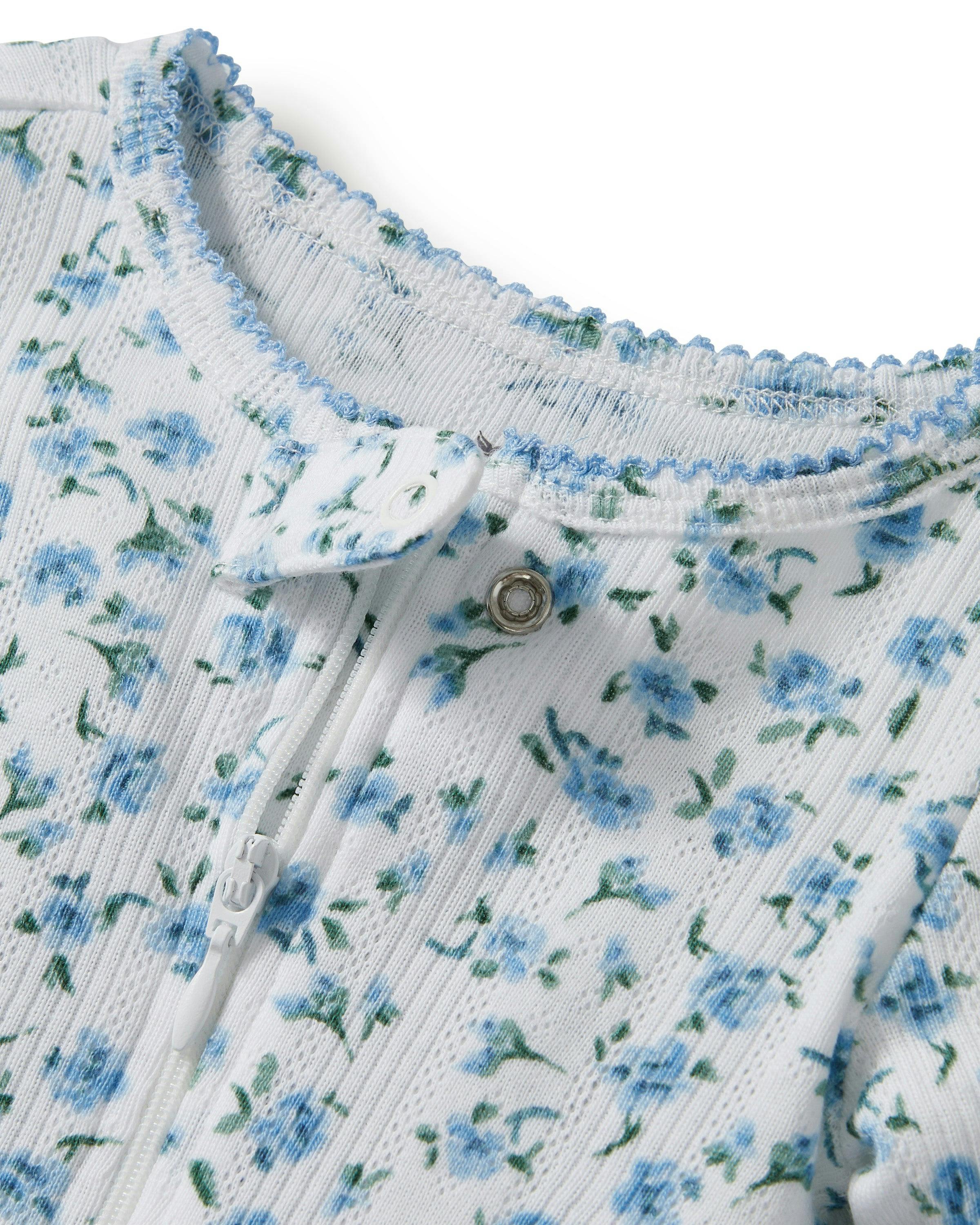 Baby's Pointelle Footie Romper in Blue Floral