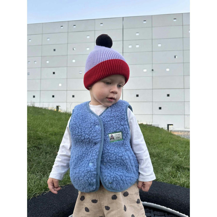 children's merino beanie - berry & red