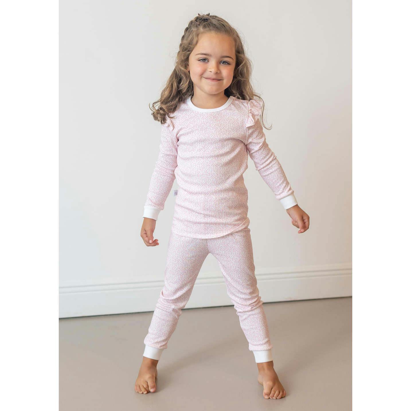 Pink Leaves Pima Long Pajama Set