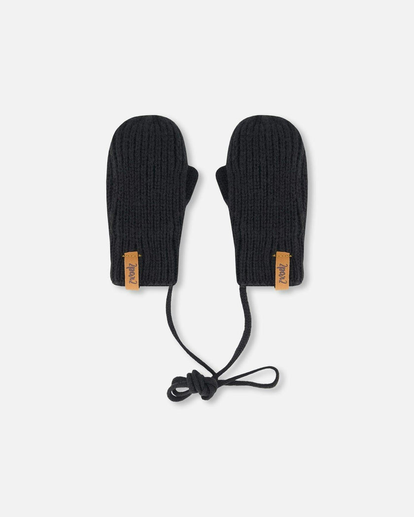 Baby Knit Mittens With String Black