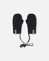 Baby Knit Mittens With String Black