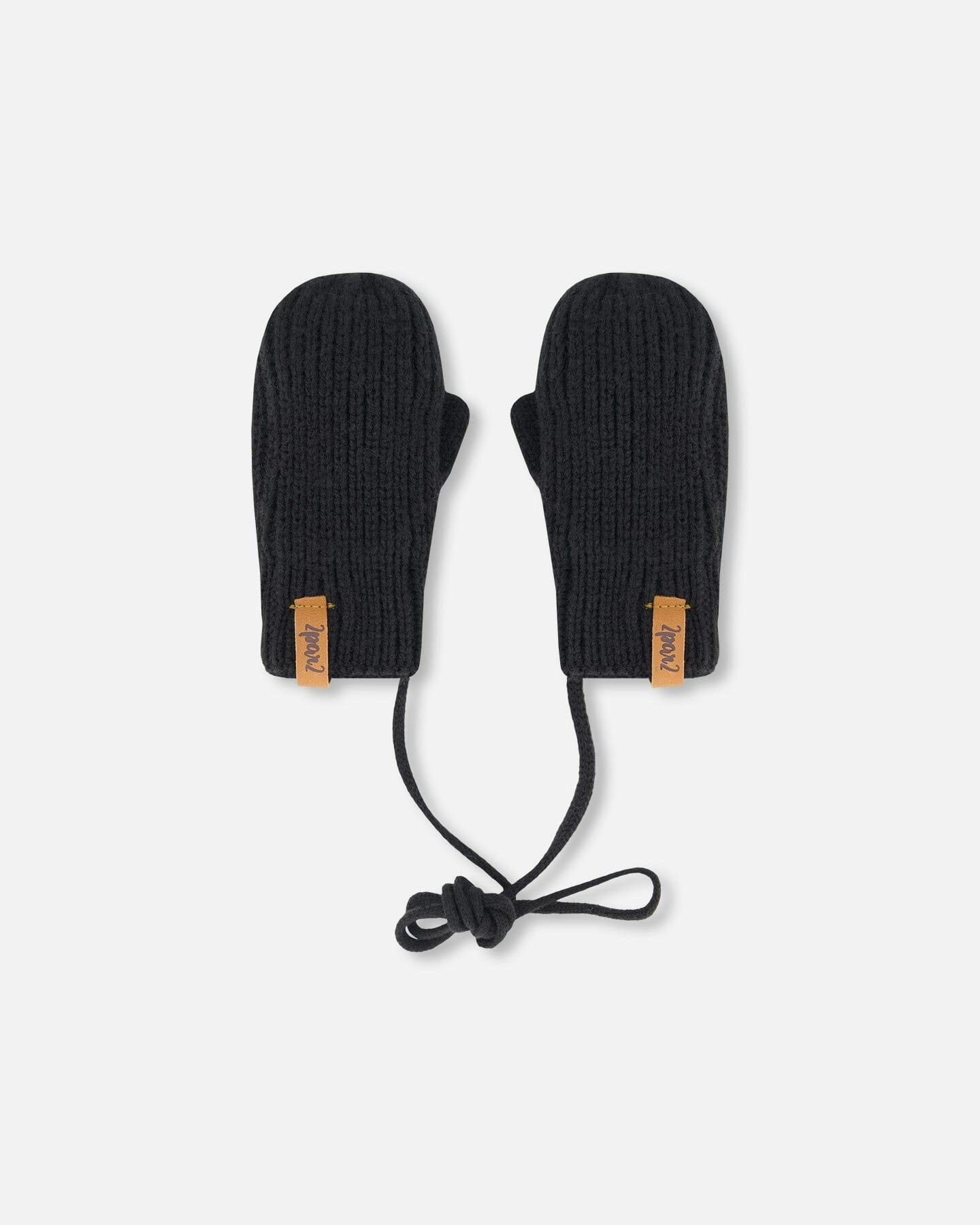 Baby Knit Mittens With String Black