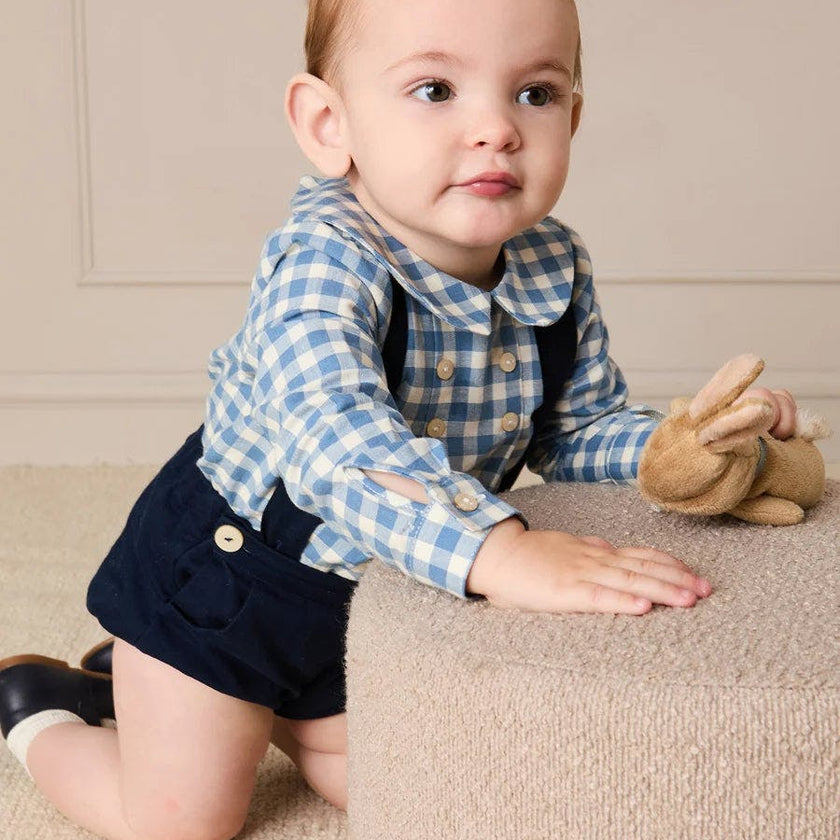 Darby Gingham Button Detail Long Sleeve Shirt in Blue (3mths-4yrs)