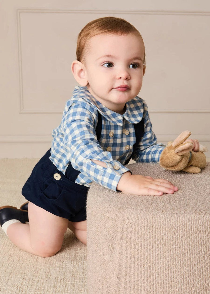 Darby Gingham Button Detail Long Sleeve Shirt in Blue (3mths-4yrs)