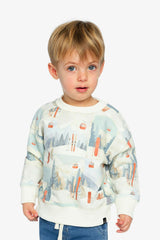 Fleece Sweatshirt Beige Ski Print