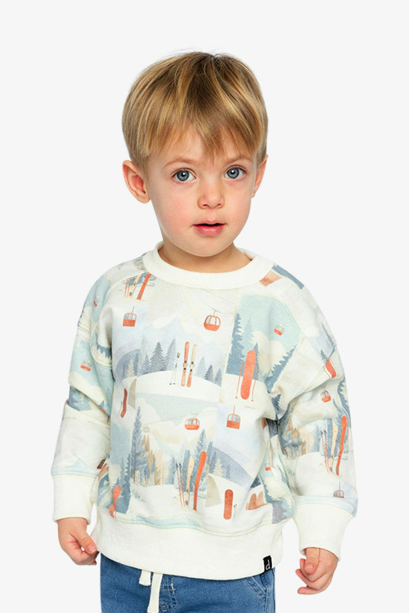 Fleece Sweatshirt Beige Ski Print