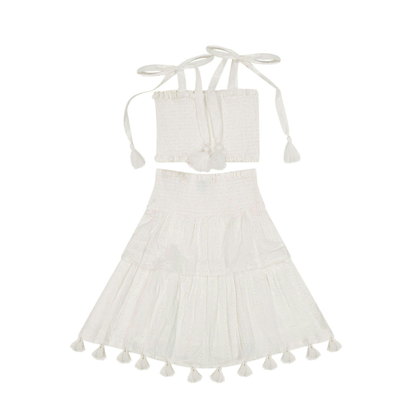 Noelle Girls Top and Skirt Set White Eyelet, white