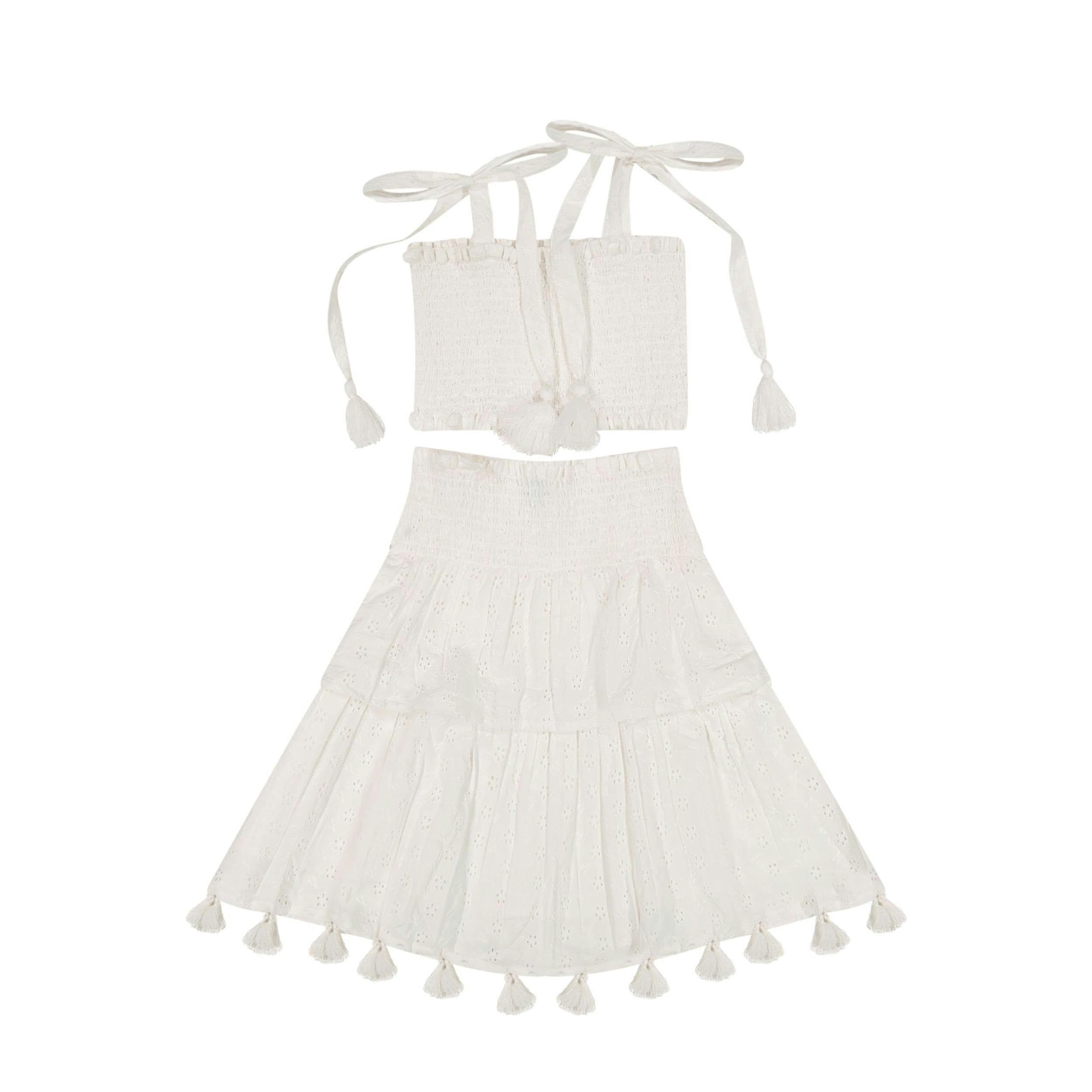 Noelle Girls Top and Skirt Set White Eyelet, white