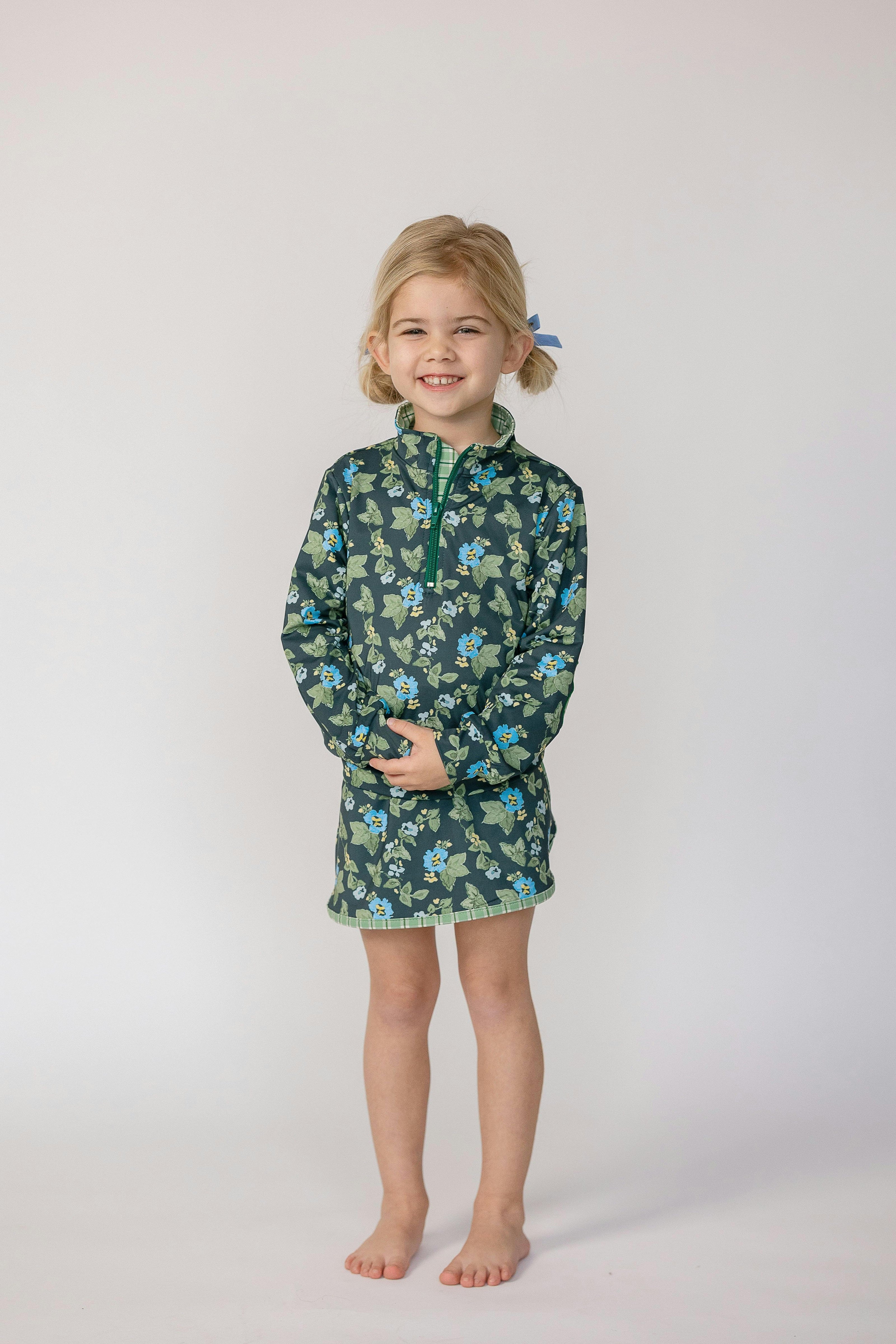 Kitt Set in Spring Mustard Flower In Navy/ Apple Check