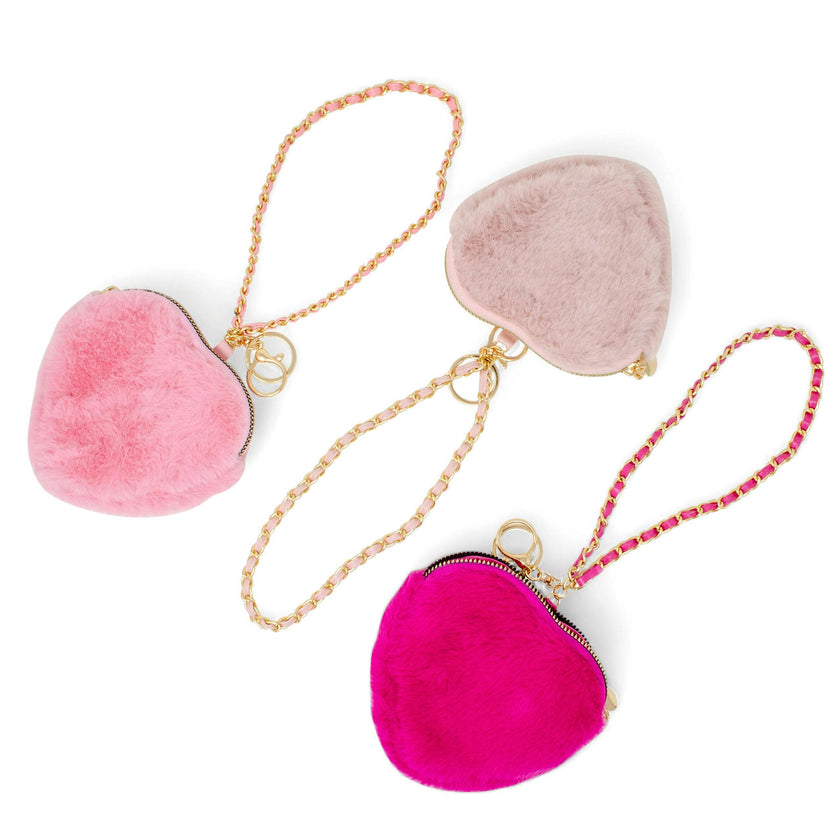 Girl's Fuzzy Heart Wristlet Coin Purse