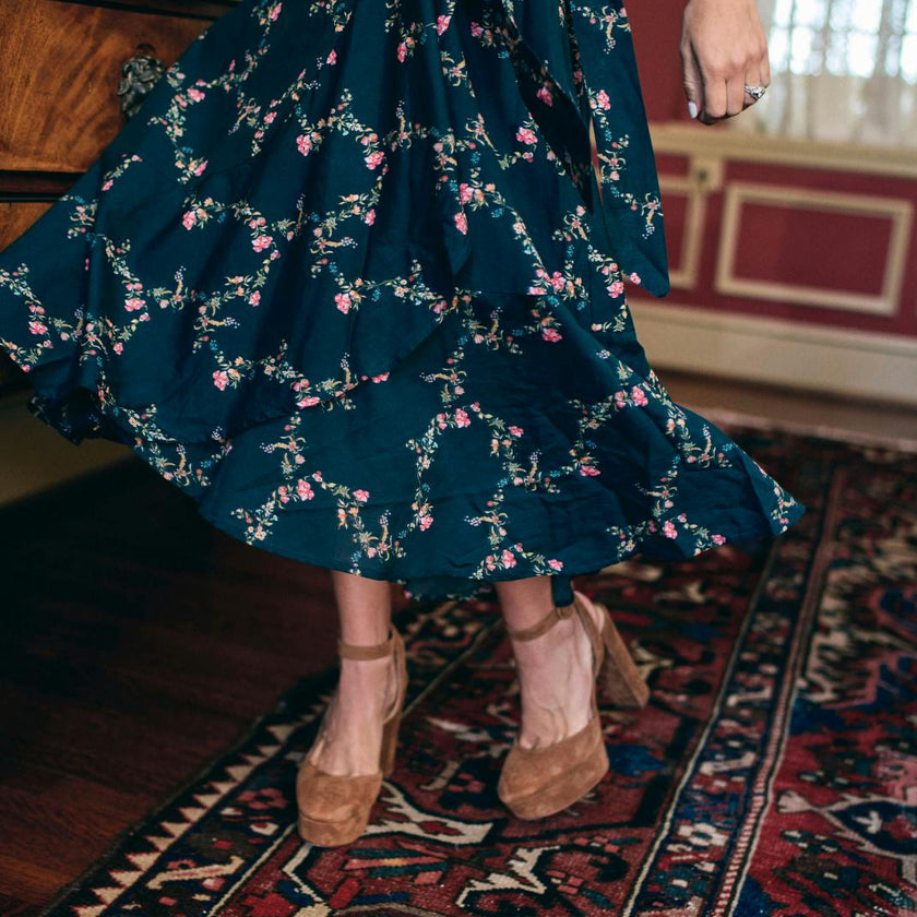 Women's Isabell Embroidered High-Low Ruffle Hem Swing Skirt, Multi