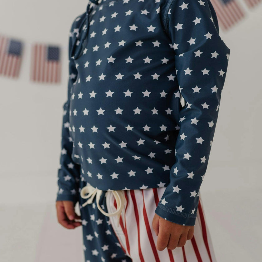 Boys Long Sleeve Rash Guard Swim Shirt in American Stars