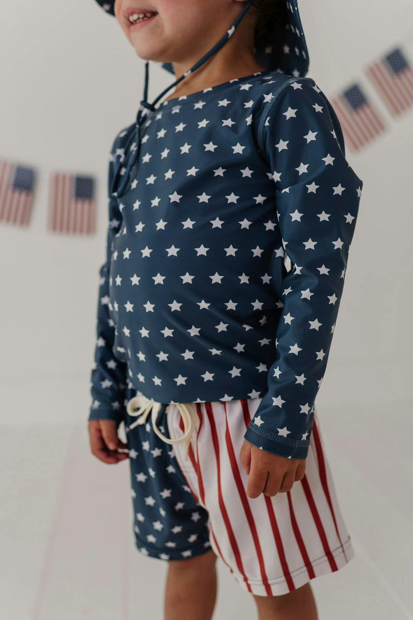 Boys Long Sleeve Rash Guard Swim Shirt in American Stars