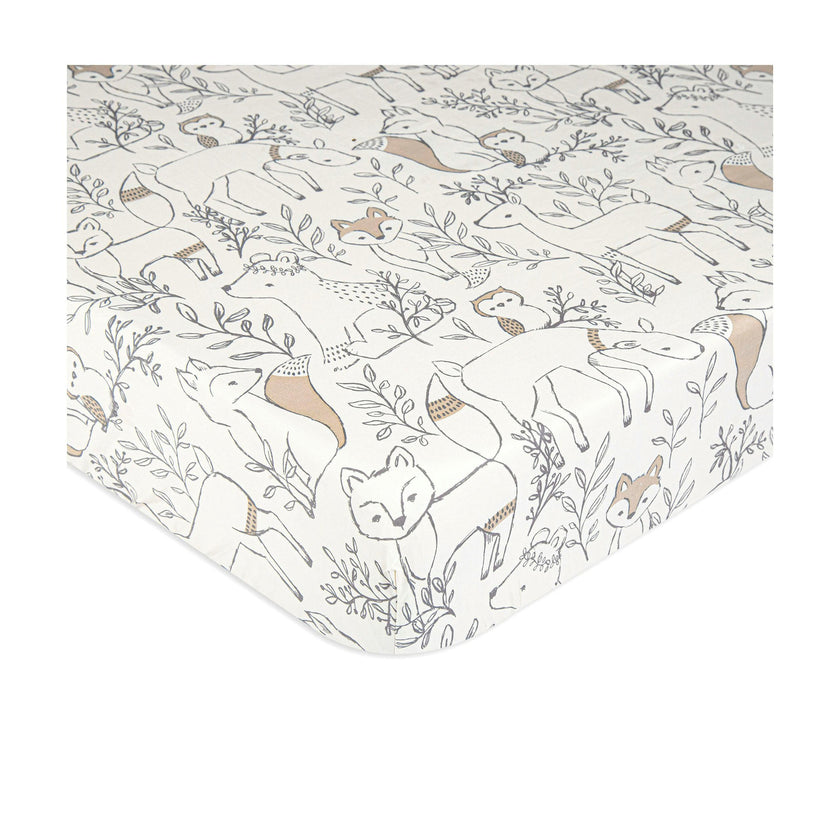 Ezra Woodland Animal Cotton Fitted Crib Sheet