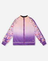 Full Zip Reversible Athletic Cardigan In Recycled Polyester Pink To Mauve Gradient